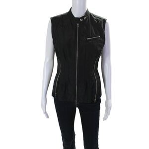Magaschoni Collection Womens Textured Sleeveless Zip Button Vest Black Size 6